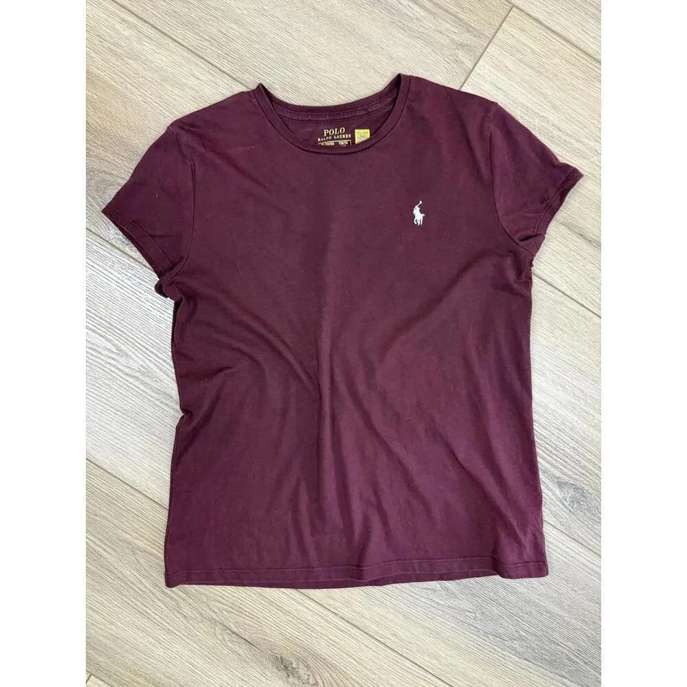 Polo Ralph Lauren Shirt Girls 16 Maroon Crew Neck Short Sleeve Pony Logo Tee